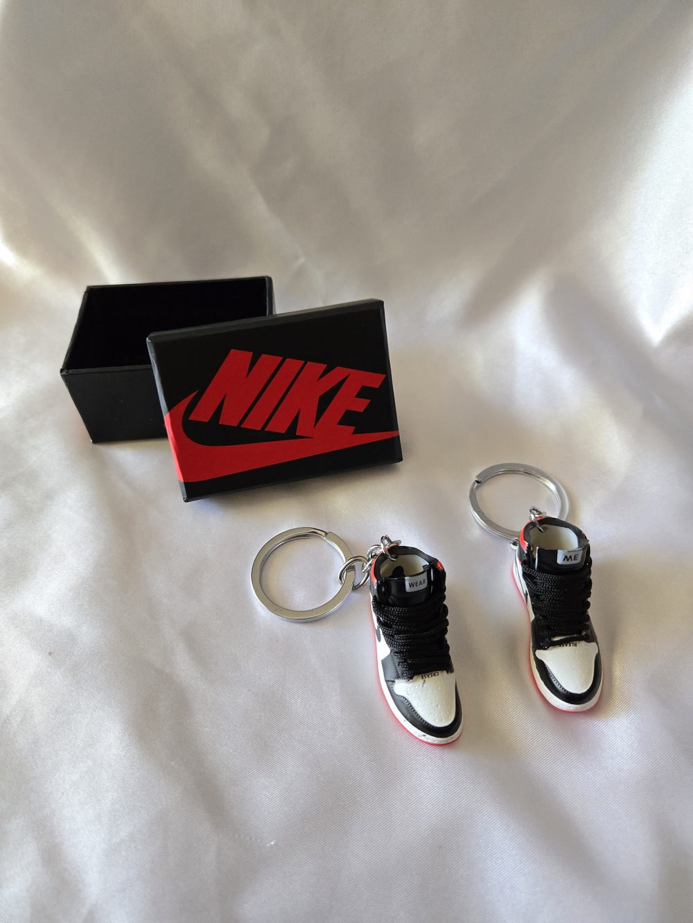 Nike Black White Red Mini Sneaker Keychain Pair